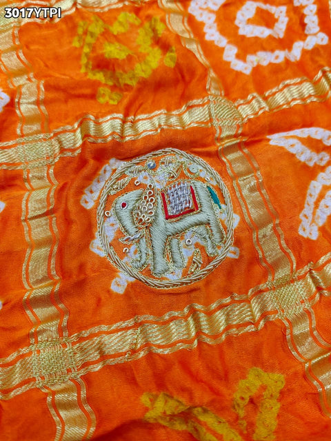 By New Bandhani Pila Chunri With Handcrafted Zardozi Embellishments