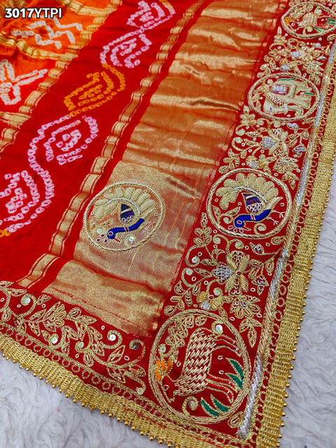 By New Bandhani Pila Chunri With Handcrafted Zardozi Embellishments