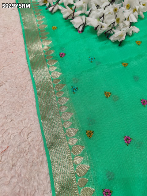 By Letest Elegant Banarasi Saree with Zari Border Perfect for Festive Wear