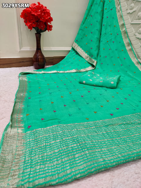 By Letest Elegant Banarasi Saree with Zari Border Perfect for Festive Wear