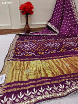  Gaji Silk Bandhej Gotapatti Work Saree for wedding and festival 