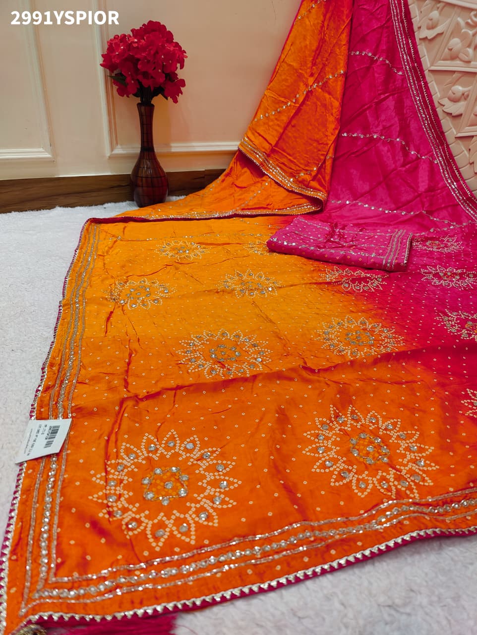 By Graceful Upada Silk Saree with Bandhani Print and Cutdana Work