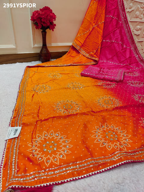 By Graceful Munga Silk Saree with Bandhani Print and Cutdana Work