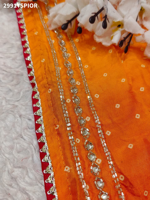 By Graceful Munga Silk Saree with Bandhani Print and Cutdana Work