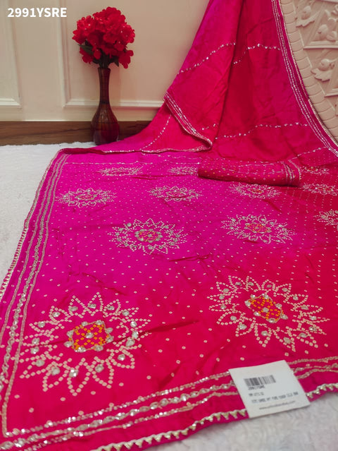 By Graceful Munga Silk Saree with Bandhani Print and Cutdana Work