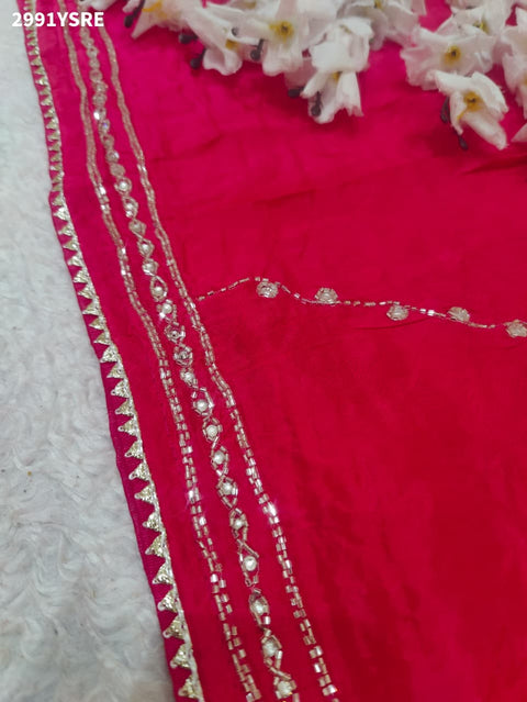 By Graceful Munga Silk Saree with Bandhani Print and Cutdana Work