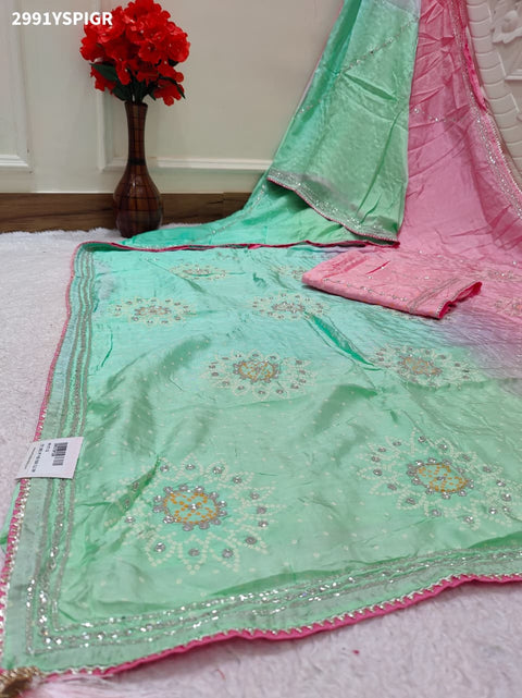 By Graceful Munga Silk Saree with Bandhani Print and Cutdana Work