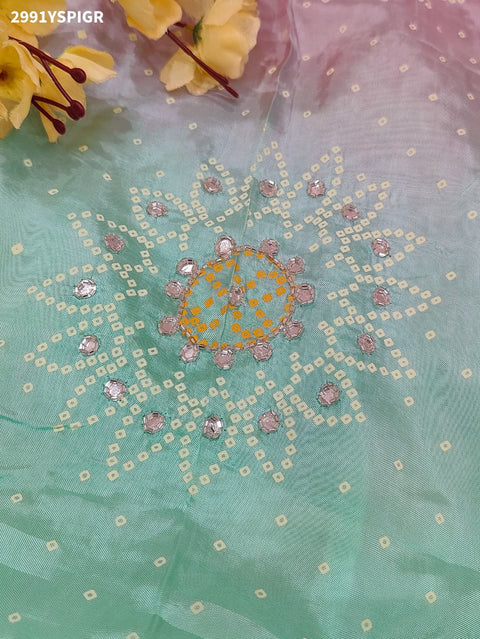 By Graceful Munga Silk Saree with Bandhani Print and Cutdana Work