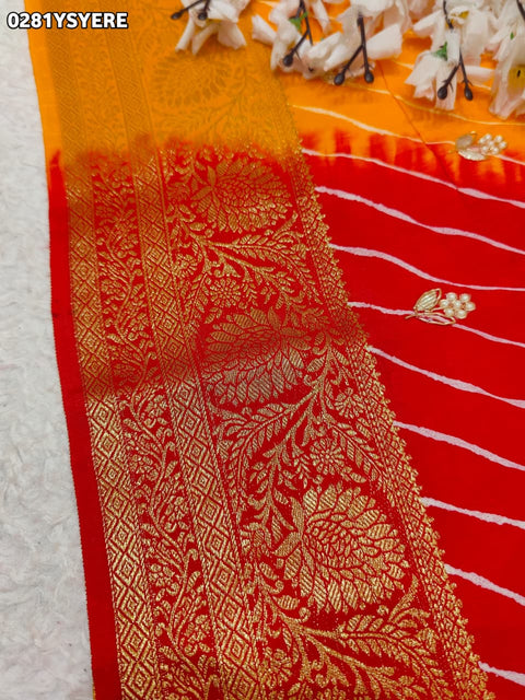 KcPc New Festive Dola Silk Leheriya Saree with Traditional Gota Patti Work  ANT