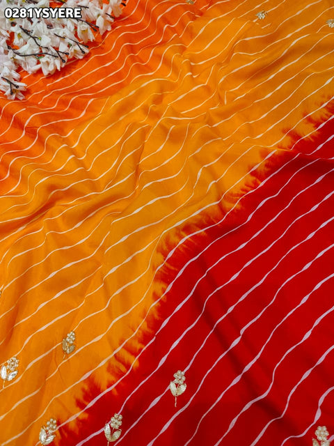 KcPc New Festive Dola Silk Leheriya Saree with Traditional Gota Patti Work  ANT