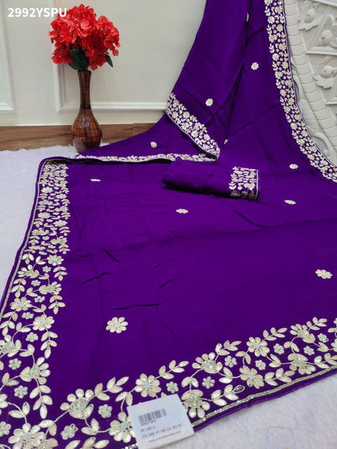 Purple saree with white gotapati embroidery for weddings
