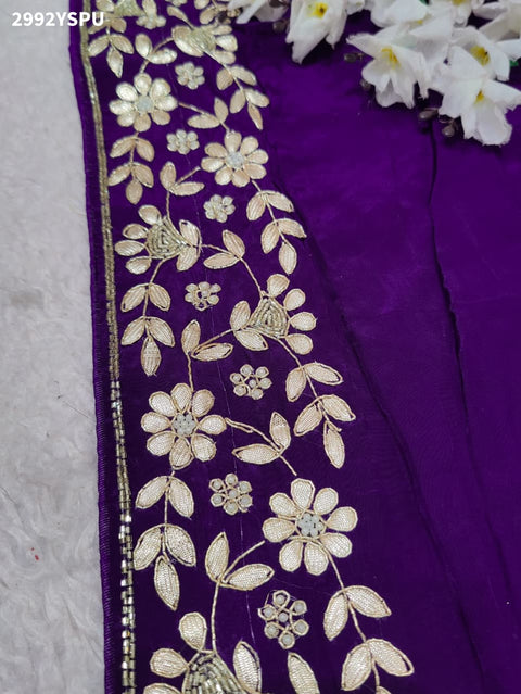 Purple saree with white gotapati embroidery for weddings