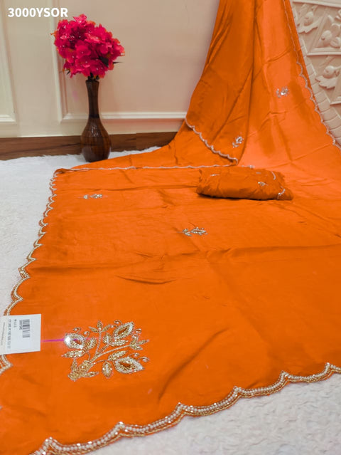 By New Festive Munga Silk Saree Adorned with Cutdana Embellishments