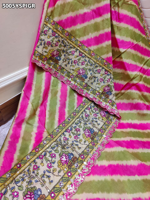 By Festive Saree with Beautiful Leheriya Pattern and Mirror Detailing