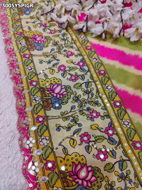 By Festive Saree with Beautiful Leheriya Pattern and Mirror Detailing