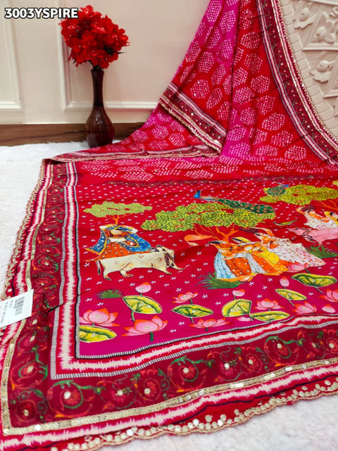 KcPc New Festive Upada Silk Saree Featuring Bandhani Pattern and Mirror Detailing  SVD