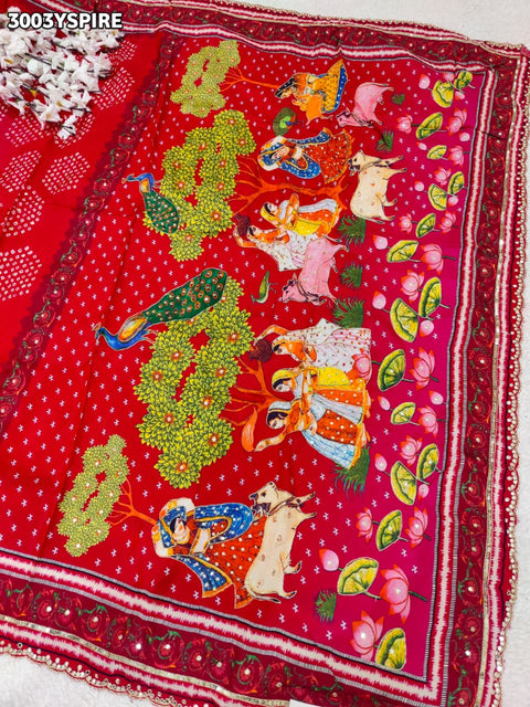 KcPc New Festive Upada Silk Saree Featuring Bandhani Pattern and Mirror Detailing  SVD