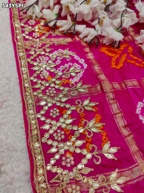 KcPc New Traditional Bandhani Style Gaji Silk Saree with Gota Patti Embellishment  AMT