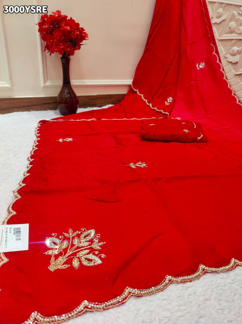 By New Festive Munga Silk Saree Adorned with Cutdana Embellishments