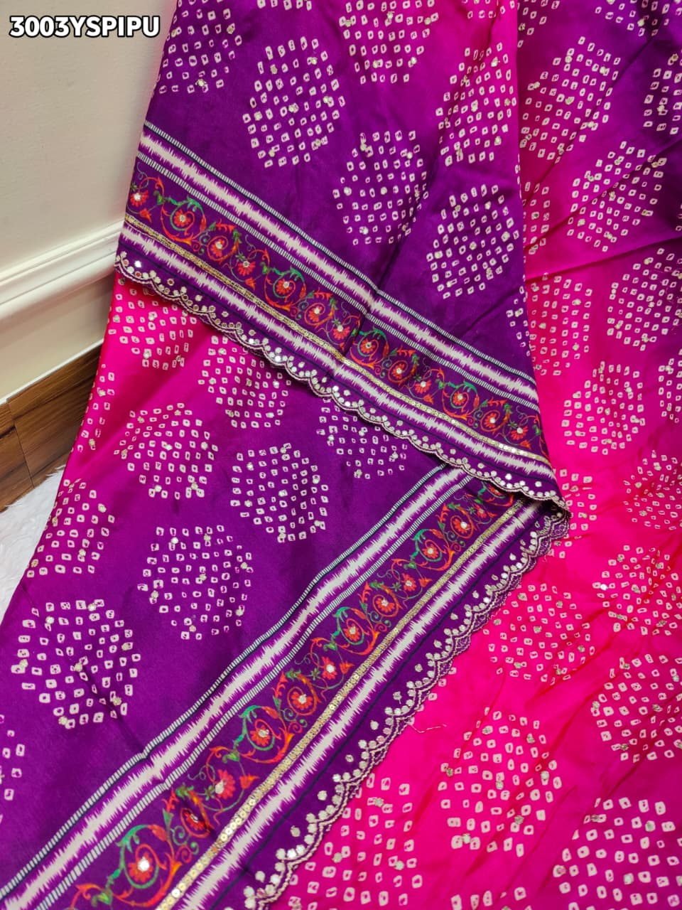 KcPc New Graceful Upada Silk Saree Enhanced with Bandhani Design Mirror Work SVD