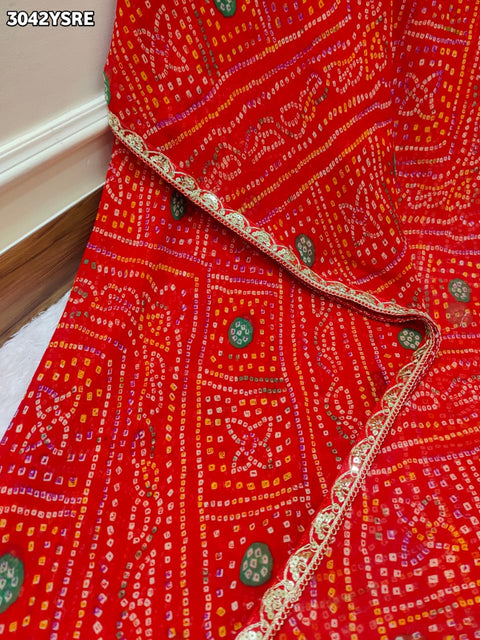 KcPc New Traditional Bandhani Style Georgette Saree Featuring Gota Patti Border Work  SHA
