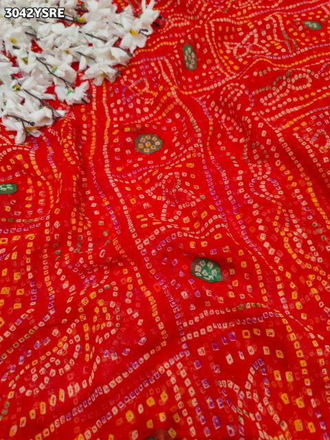 KcPc New Traditional Bandhani Style Georgette Saree Featuring Gota Patti Border Work  SHA