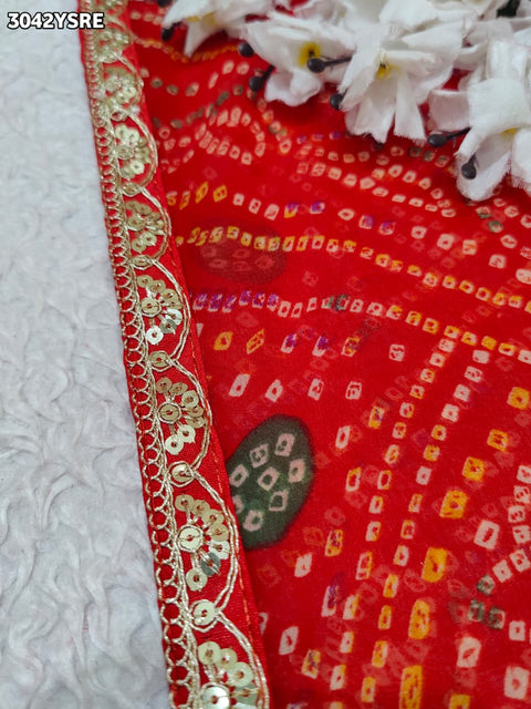 KcPc New Traditional Bandhani Style Georgette Saree Featuring Gota Patti Border Work  SHA