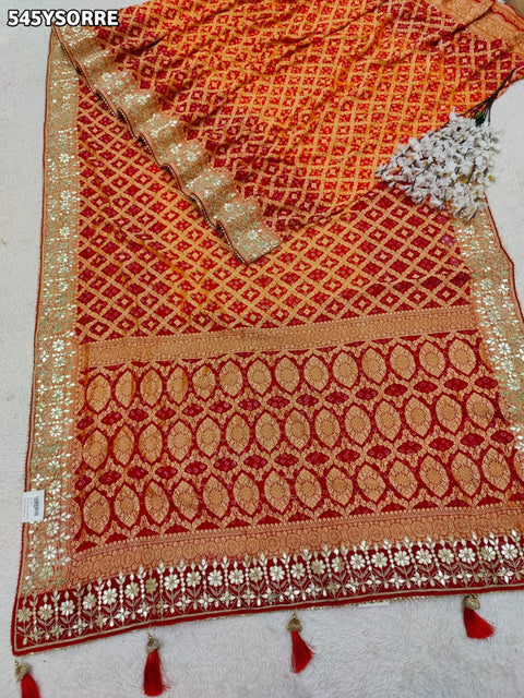 KcPc New  Traditional Khaddi Georgette Bandhani Saree with Gota Patti Detailing   AMT
