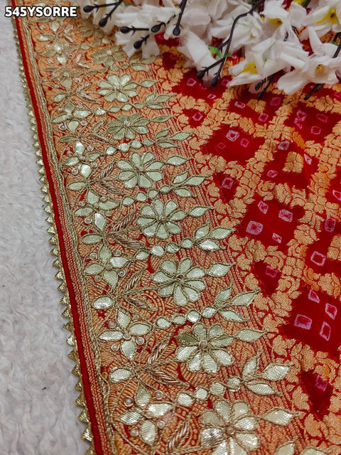 KcPc New  Traditional Khaddi Georgette Bandhani Saree with Gota Patti Detailing   AMT