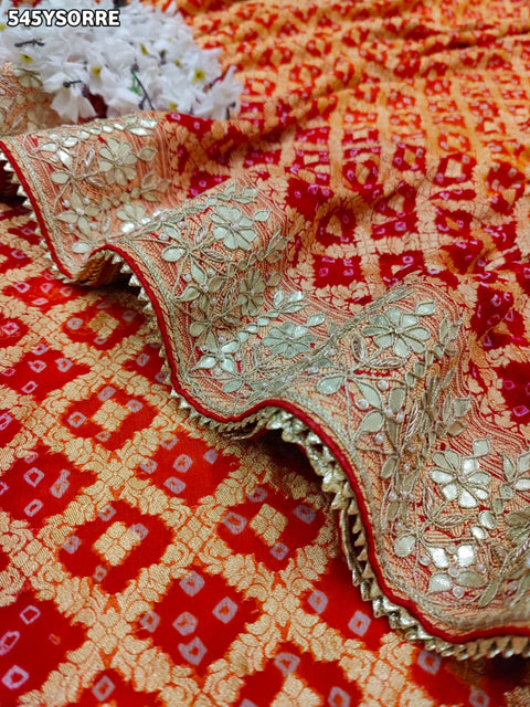 KcPc New  Traditional Khaddi Georgette Bandhani Saree with Gota Patti Detailing   AMT