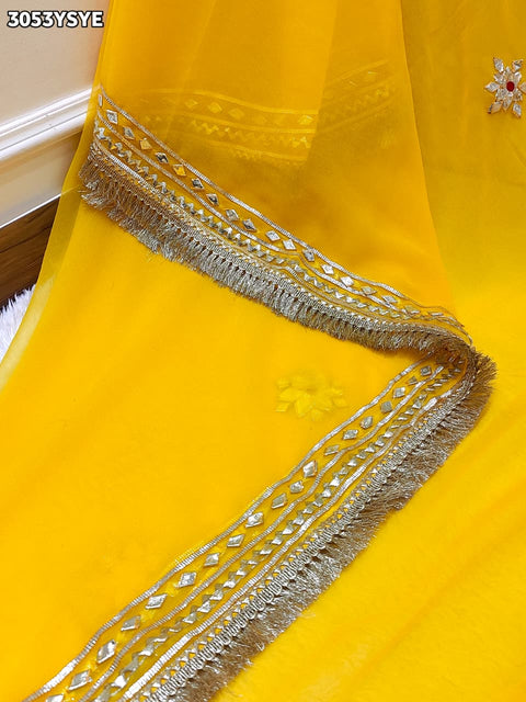 Festive Wear Pure Georgette Saree with Gota Patti work in yellow colour