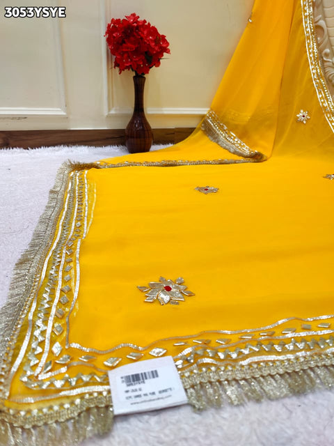 Festive Wear Pure Georgette Saree with Gota Patti work in yellow colour