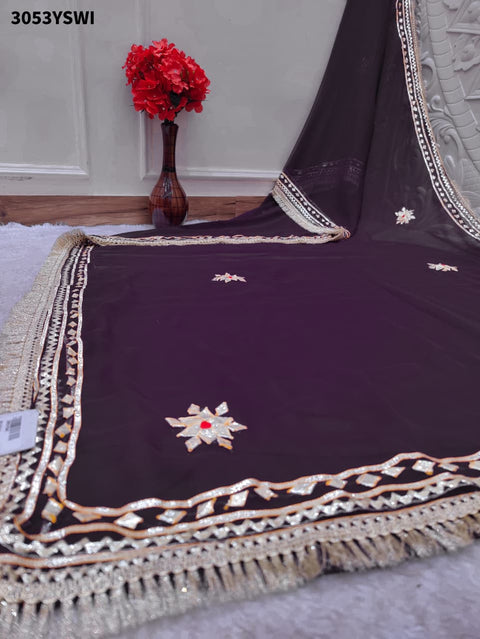 Gotapati work saree in wine colour
