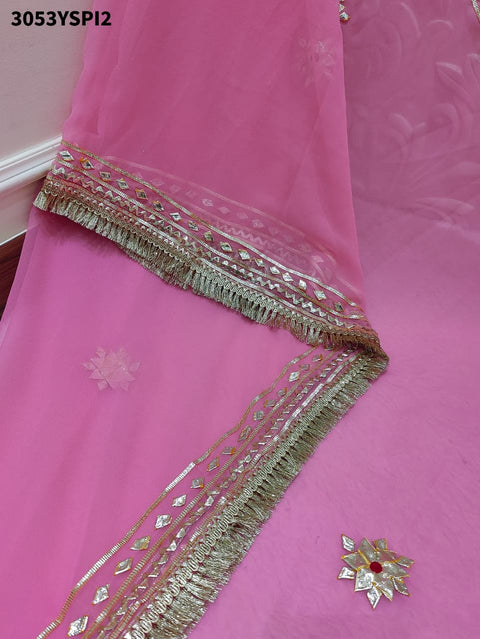 Pink saree with gold embroidery and gotapati work