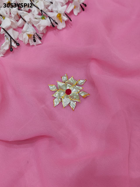 Pink saree with gold embroidery and gotapati work