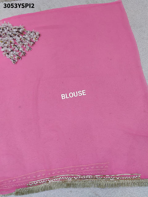 Pink saree with gold embroidery and gotapati work