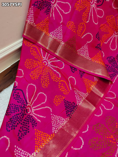 Pink and red saree with a flower pattern  and banarsi style