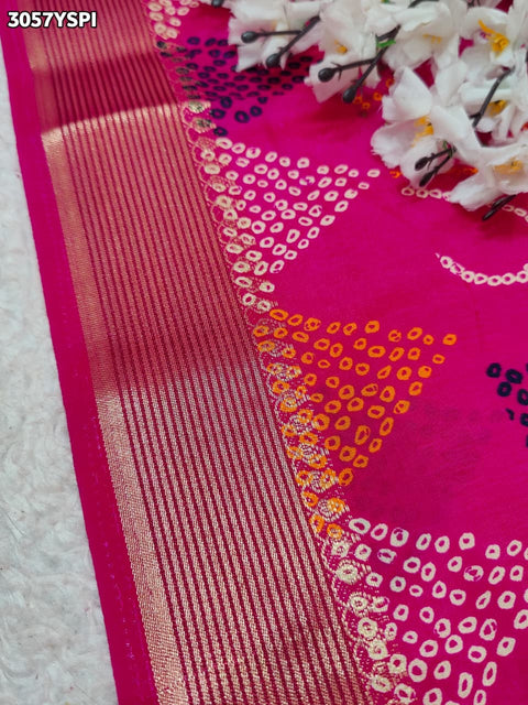 Pink and red saree with a flower pattern  and banarsi style