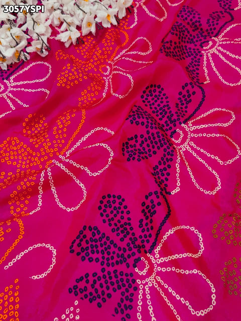 Pink and red saree with a flower pattern  and banarsi style