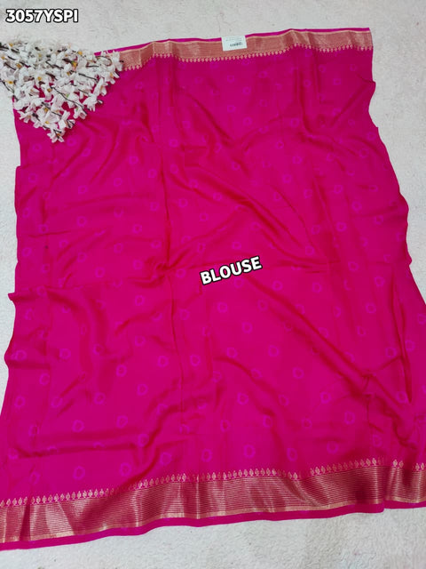 Pink and red saree with a flower pattern  and banarsi style