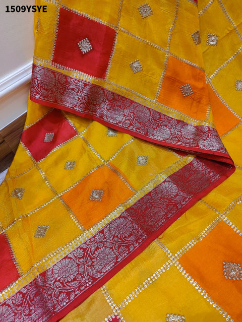  By Chinon Sequence Zari Thread Banarasi Border Saree for festivals in multi colour