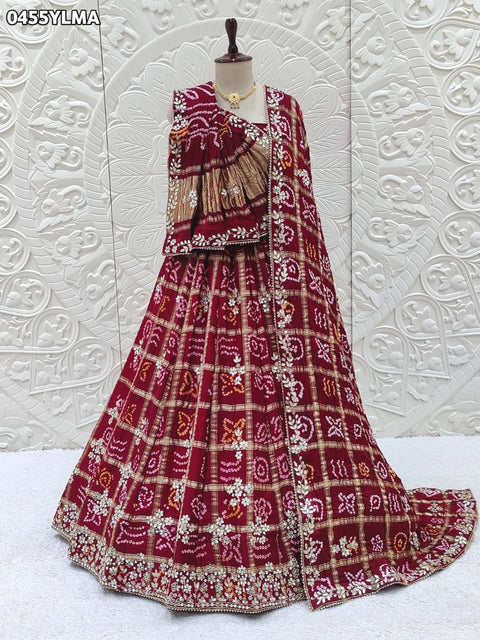 By New Traditional Gaji Silk Gharchola Bandhani Lehenga Exquisite Gotapatti Work
