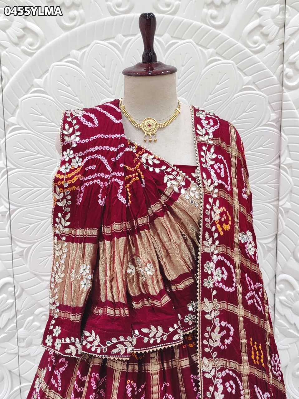 By New Traditional Gaji Silk Gharchola Bandhani Lehenga Exquisite Gotapatti Work