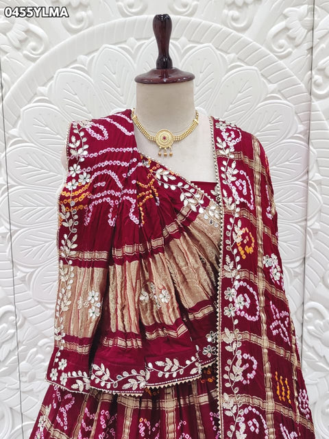 By New Traditional Gaji Silk Gharchola Bandhani Lehenga Exquisite Gotapatti Work