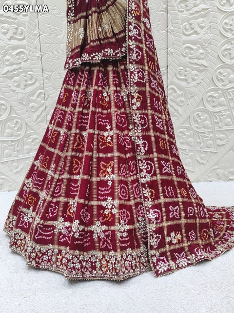 By New Traditional Gaji Silk Gharchola Bandhani Lehenga Exquisite Gotapatti Work