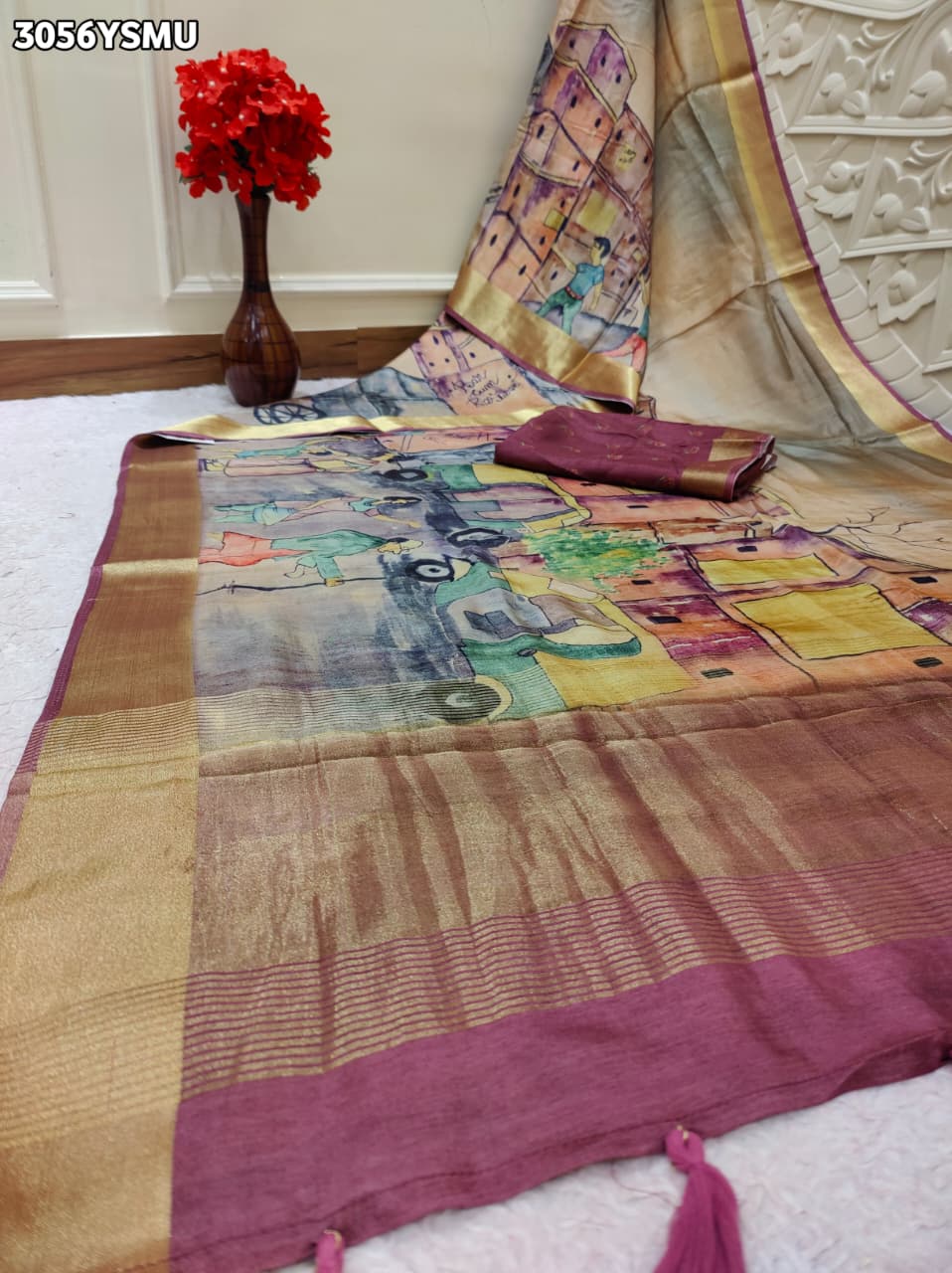 By Premium Munga Silk Saree with Kalamkari Design