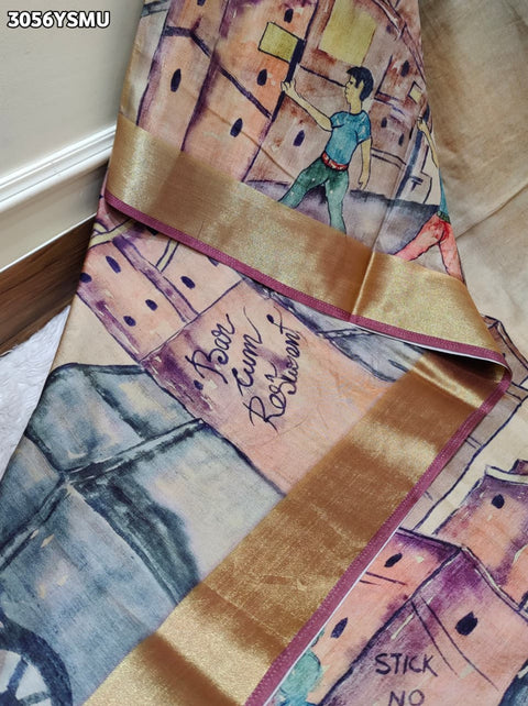 By Premium Munga Silk Saree with Kalamkari Design
