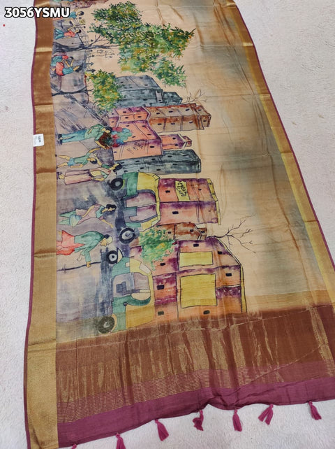 By Premium Munga Silk Saree with Kalamkari Design