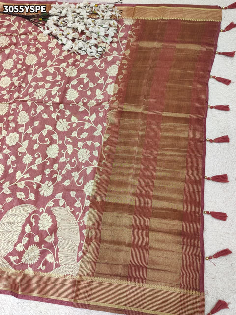 By Elegant Pure Munga Silk Printed Saree with Zari Border