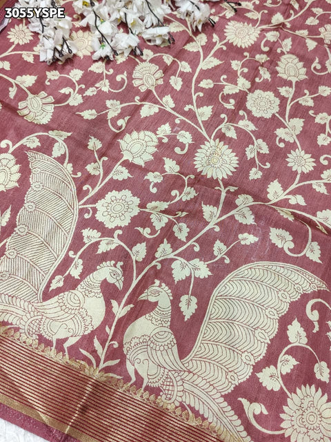 By Elegant Pure Munga Silk Printed Saree with Zari Border